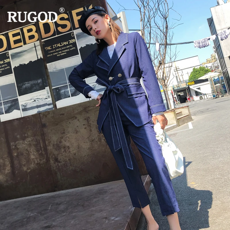 RUGOD 2018 новый офисный Женский комплект из двух предметов деловой костюм со штанами