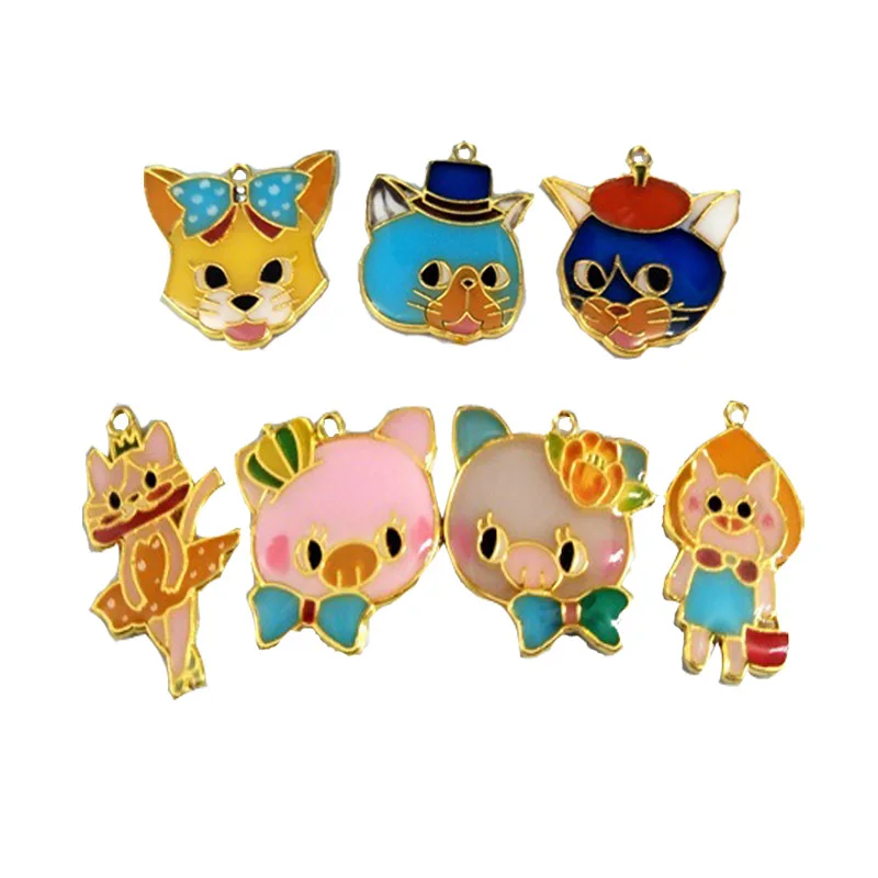 5 шт./лот милый Кот в шляпе ювелирное изделие подвеска оправе Золотая ободок
