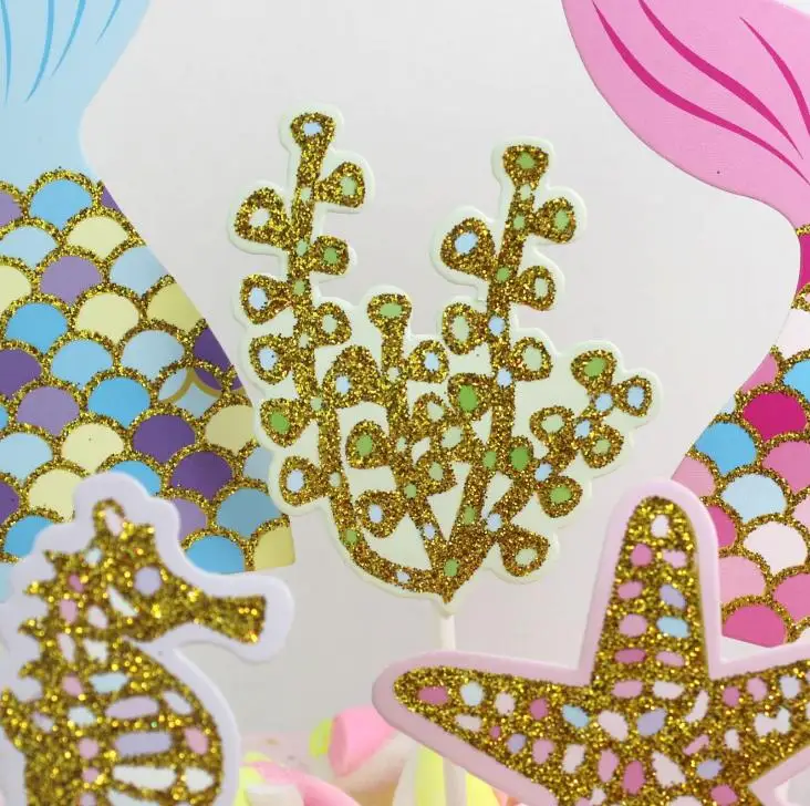 1 комплект милый блеск хвост русалки морская звезда лошадь торты пики для пола