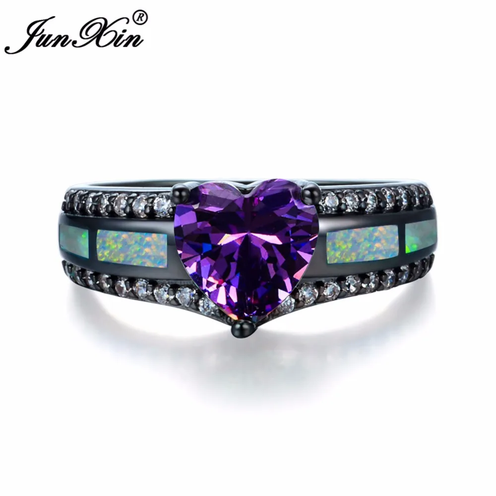 JUNXIN Male Female Blue/Green/Purple Zircon Stone Ring Fashion White Fire Opal Rings For Men And Women Vintage Wedding | Украшения и