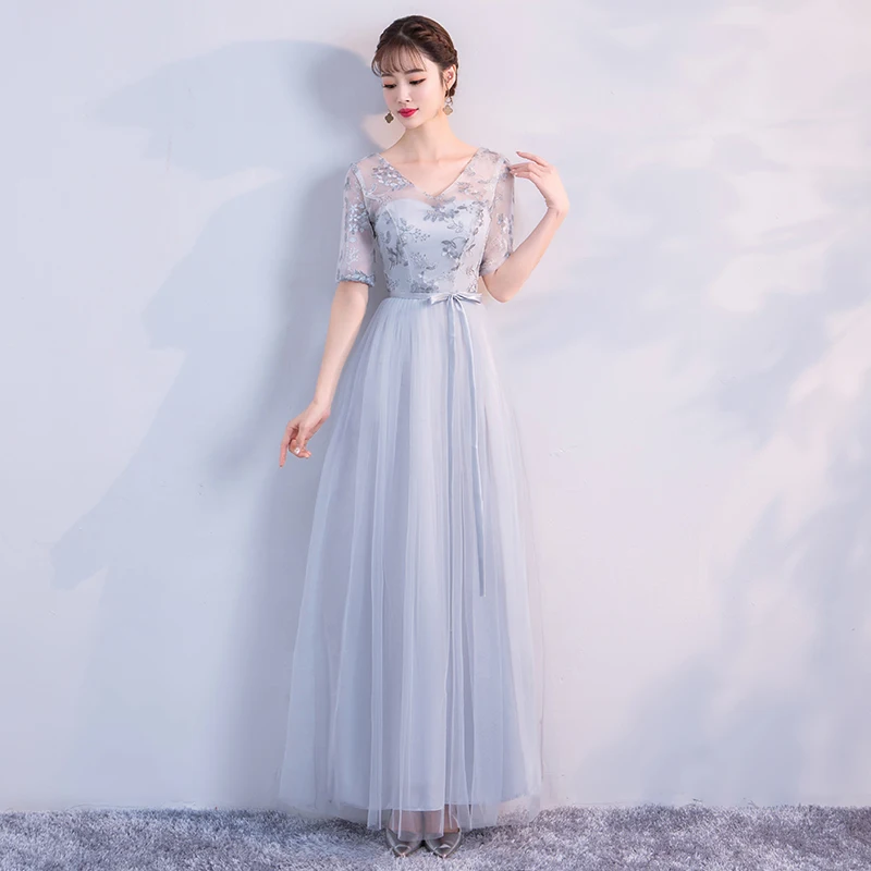 2019 Элегантное Длинное платье серого цвета для подружки невесты свадебной