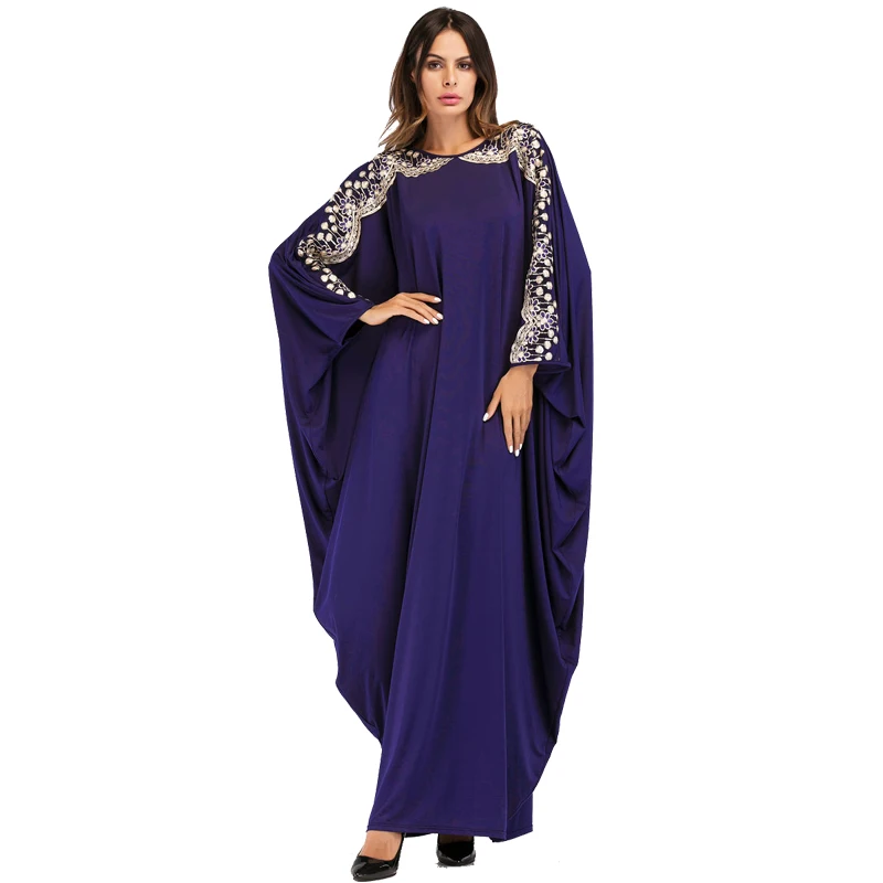 Женское свободное платье Moslim Abaya в Дубае осеннее с пайетками голубого цвета