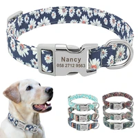 custom dog collar nylon floral engraved pet puppy collar print personalized name collars for small medium large dogs pitbull