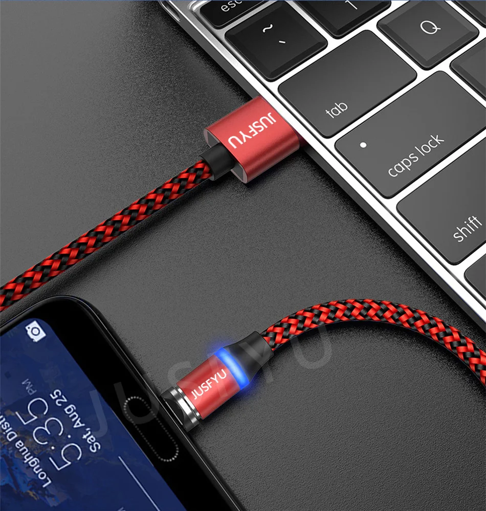 Магнитный кабель 1 м светодиодный Тип C Магнит Micro USB кабель зарядного устройства для samsung S10 iPhone X XS Max XR 7 8 6 6s Plus Мобильный USB C кабель
