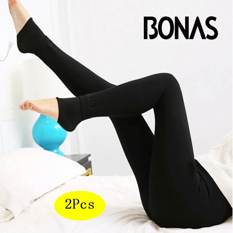 BONAS, 2 шт., супер эластичные бархатные зимние колготки для женщин, Осень-зима, теплые женские колготки размера плюс, бархатные эластичные колготки