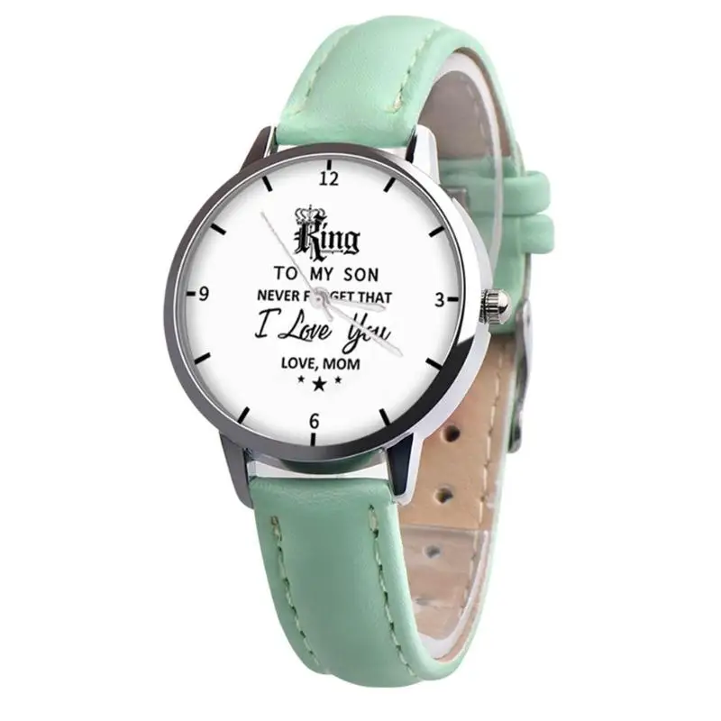 King Green Модные детские с буквенным принтом Круглый циферблат Кварцевые Часы повседневные простые детские PU Кожаный ремешок аналог наручные часы подарок - Color: King Green