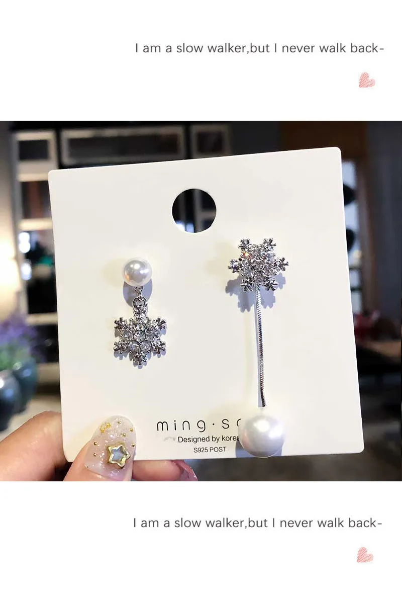 beautiful asymmetric long snowflake pearl sexy temperament high-end tassel earrings ladies - Окраска металла: E121