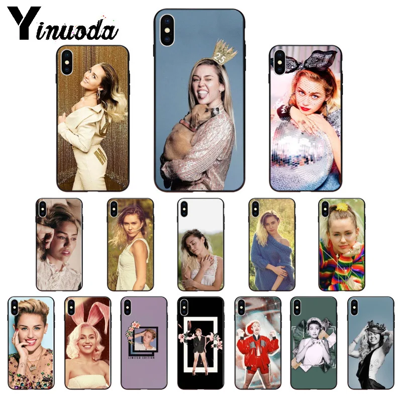 Силиконовый мягкий ТПУ Черный чехол Yinuoda Miley Cyrus Always smile для iPhone 6S 6plus 7 7plus 8 8Plus X Xs MAX 5