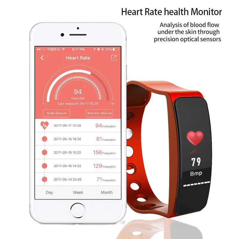 Смарт браслет Bluetooth монитор кровяного давления высокой яркости цветной экран