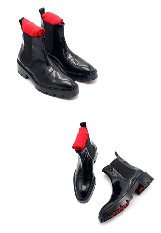 Мужские ботинки на плоской подошве черные из натуральной кожи без шнуровки обувь