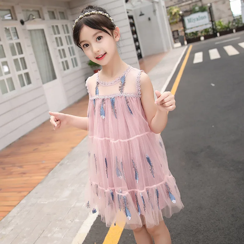 Girl Summer Wear Dress 2018 New Pattern Children Princess In Will Child Gauze Feather vestidos dresses de festa | Детская одежда и