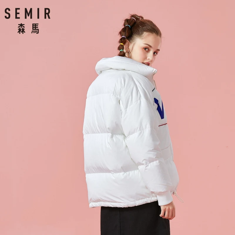 Женская пуховая куртка SEMIR с воротником-стойкой и карманами на молнии ребристыми