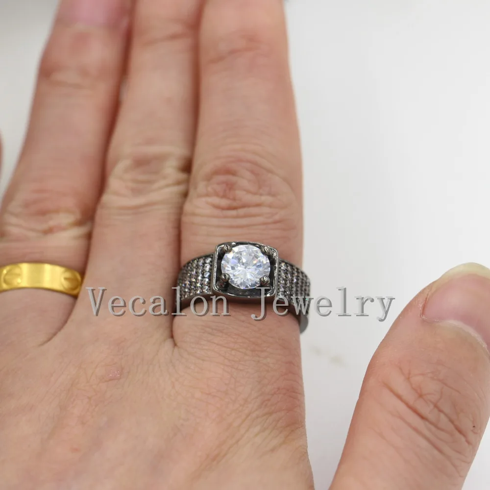Vecalon Prong набор Пасьянс 3ct AAAAA Циркон Cz Обручальное кольцо для мужчин 10KT черное