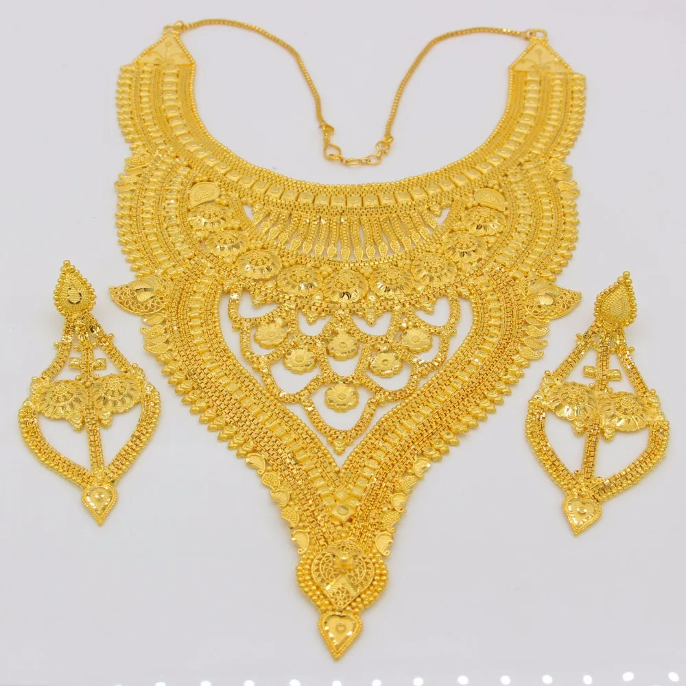 Набор украшений для женщин ожерелье и серьги из Дубаи золотого цвета с медью