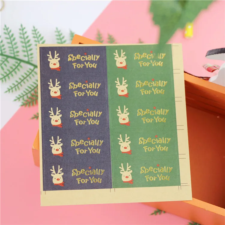 Рождественское украшение из крафт-бумаги, Упаковочная наклейка для выпечки, Рождественская елка, лось, снеговик, позолота, Новогодняя упаковочная Подарочная наклейка s - Цвет: 1