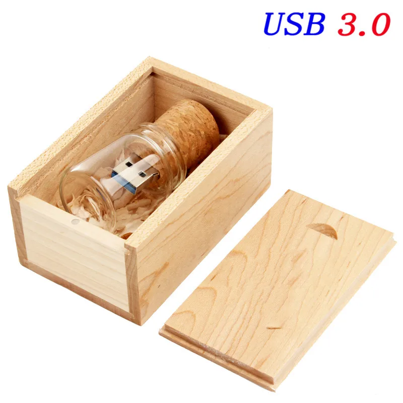 Bottle with BOX SHANDIAN USB 3,0 дрейфующий флакон usb с деревянной коробкой USB флеш-накопитель бутылка желаний пробковая Флешка 4 ГБ 16 ГБ 32 ГБ 64 г свадебный подарок - Цвет: Bottle with BOX