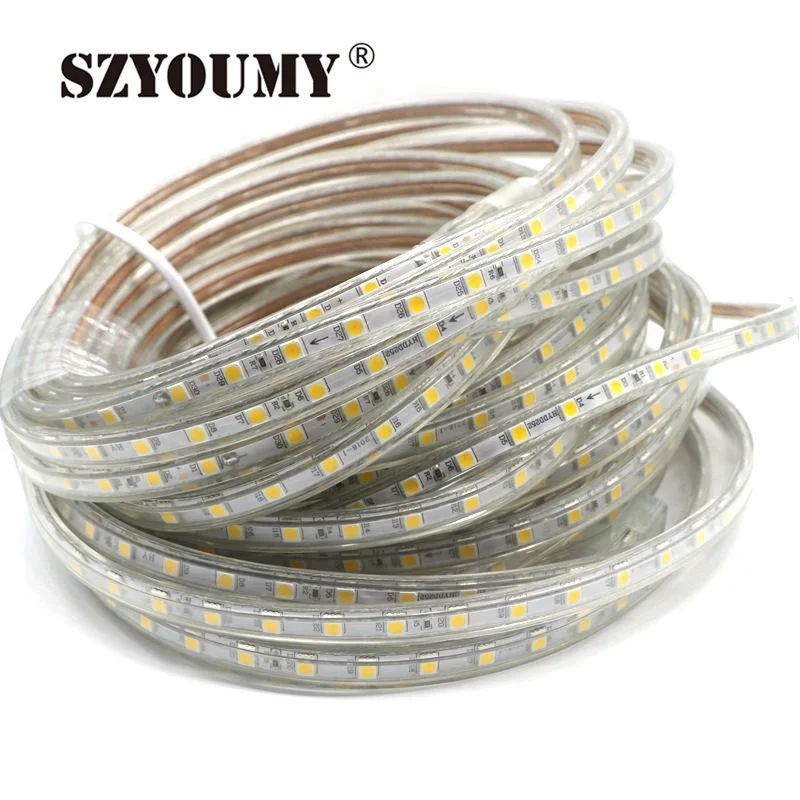 SZYOUMY 50 метров 220 В SMD 5050 Светодиодные полосы света штепсельная Вилка питания белый