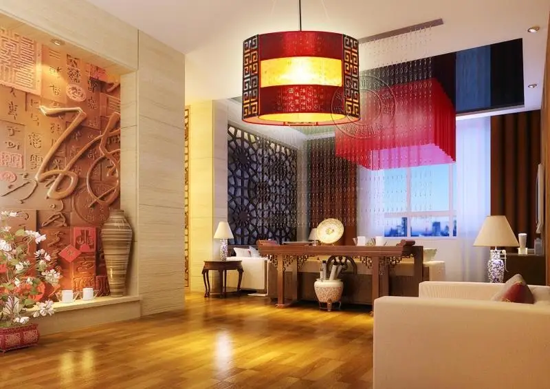 New Chinese chandelier pendant lamps living room dining creative sheepskin Wooden lamp aisle balcony |