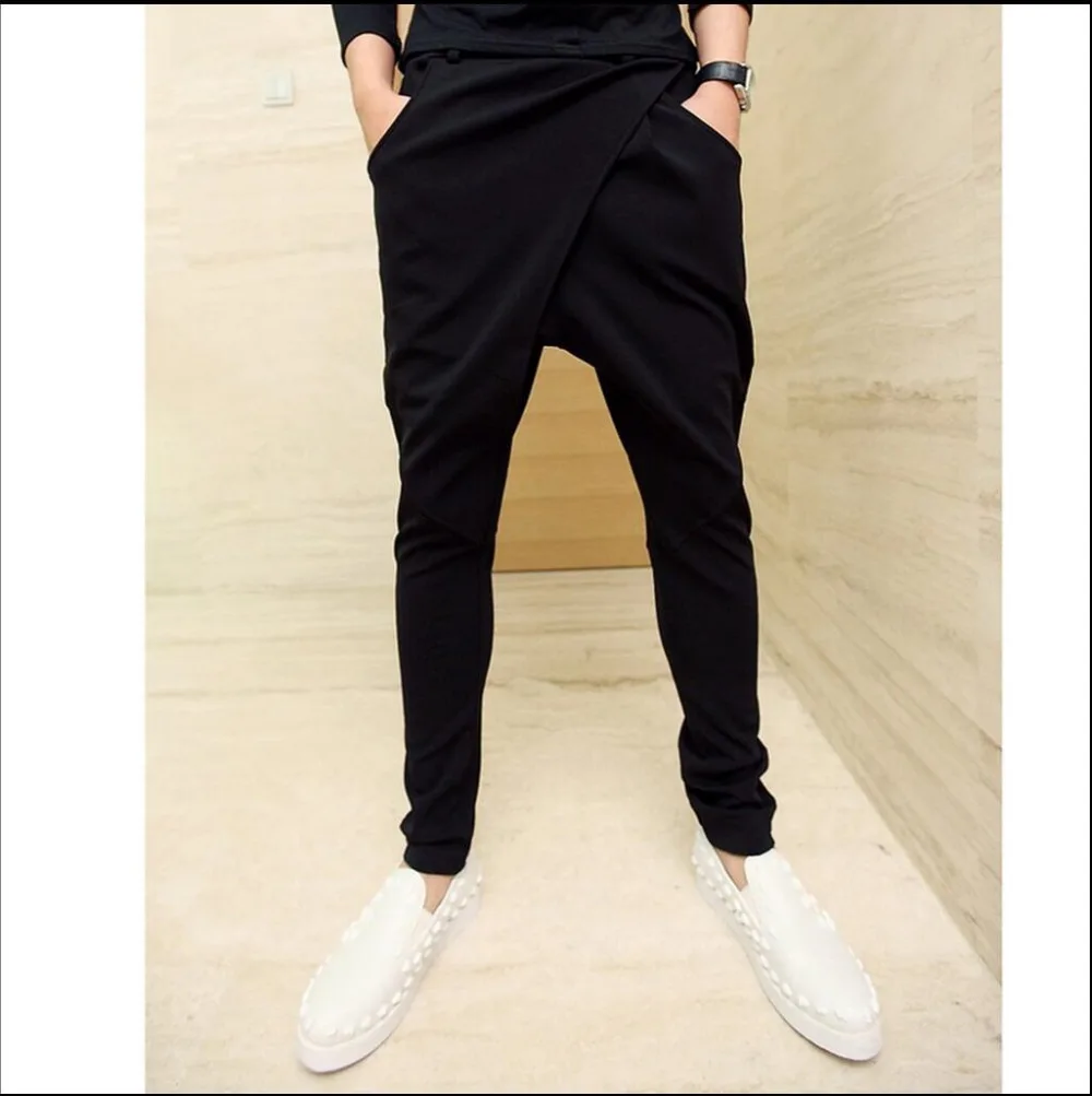 Шаровары для мальчиков 27 44 мужские повседневные Черные Брюки с большим шаговым