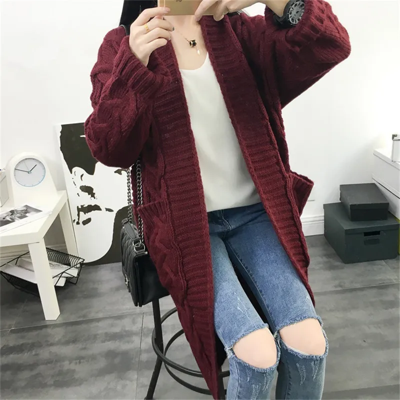 Neploe Loose Sweater Women Outwear Solid Pockets Long Sueter Mujer Cardigan Korean V-neck Sleeve Thick Chaqueta 68144 |