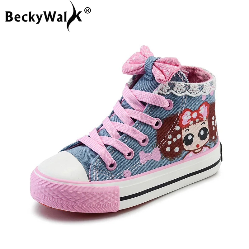 BeckyWalk/Осенняя обувь для девочек с рисунком детская парусиновая повседневная