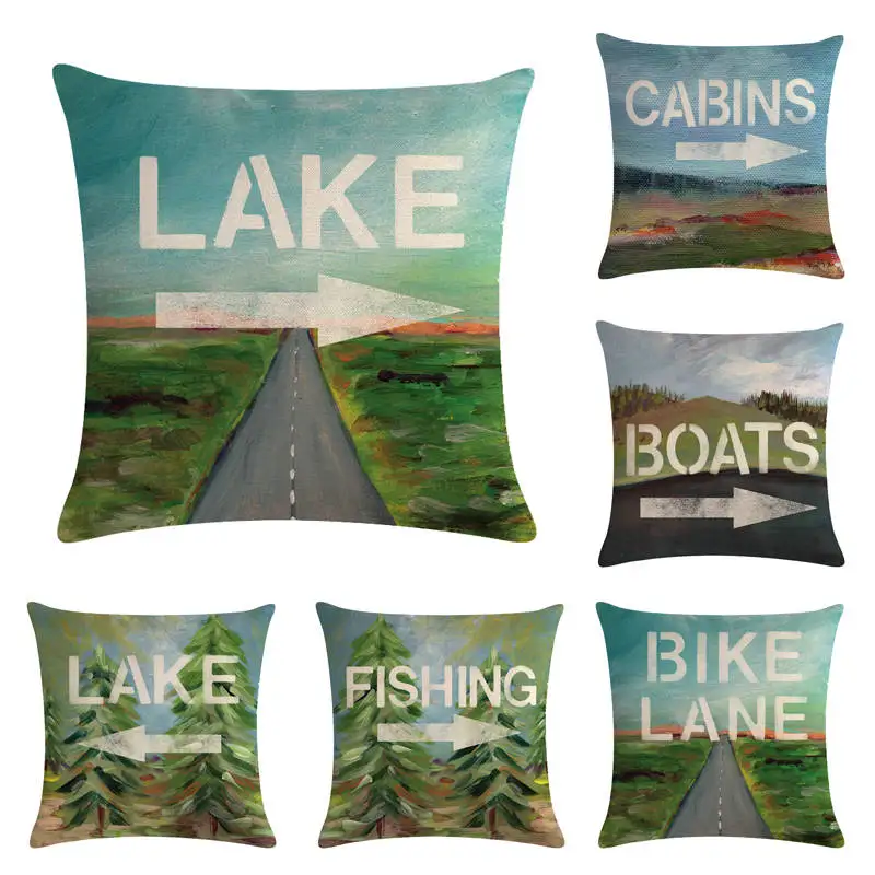 Чехол для подушки с надписью Lake Fishing Boats 45*45 см льняные чехлы автомобильных