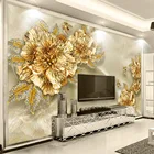 Роскошные 3D стереообои в европейском стиле с золотыми цветами и бриллиантами, шелковые украшения, обои для гостиной, отеля, Настенный декор из ткани