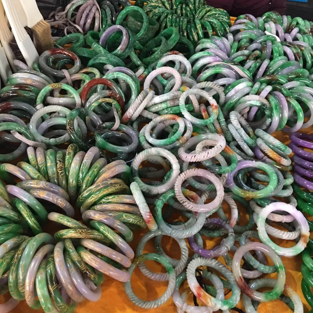 

Free shipping NEW VINTAGE HAND-CARVED CHINESE COIN GREEN JADEITE BANGLE BRACELET 58.5