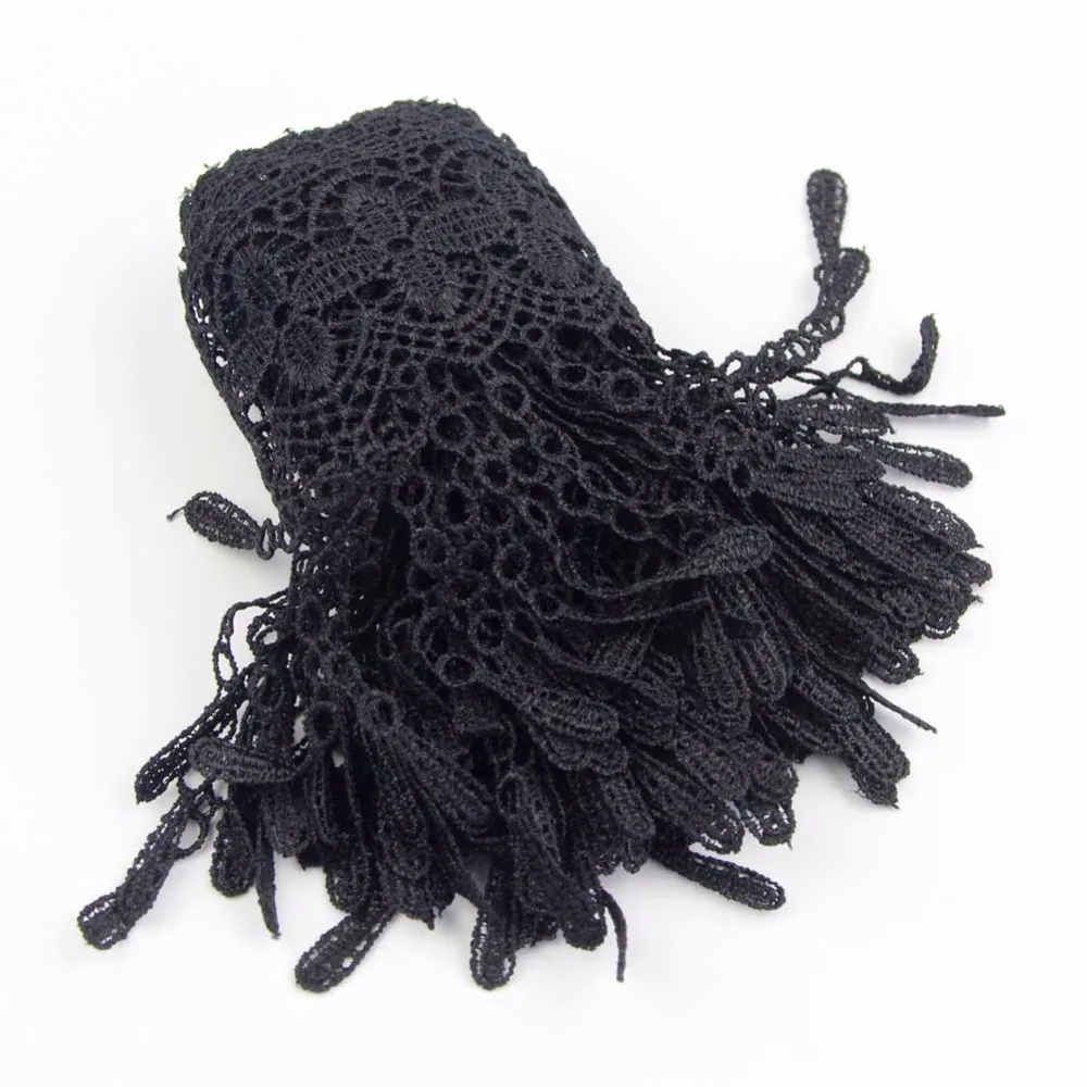 2Yds горячая Распродажа черная кисточка Венеция кружевная отделка полиэстер Шитье