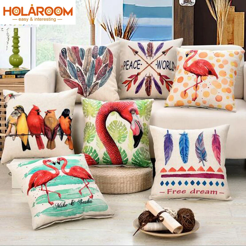 Страусиное перо попугай набивная льняная подушка из х/б ткани для дивана Декор