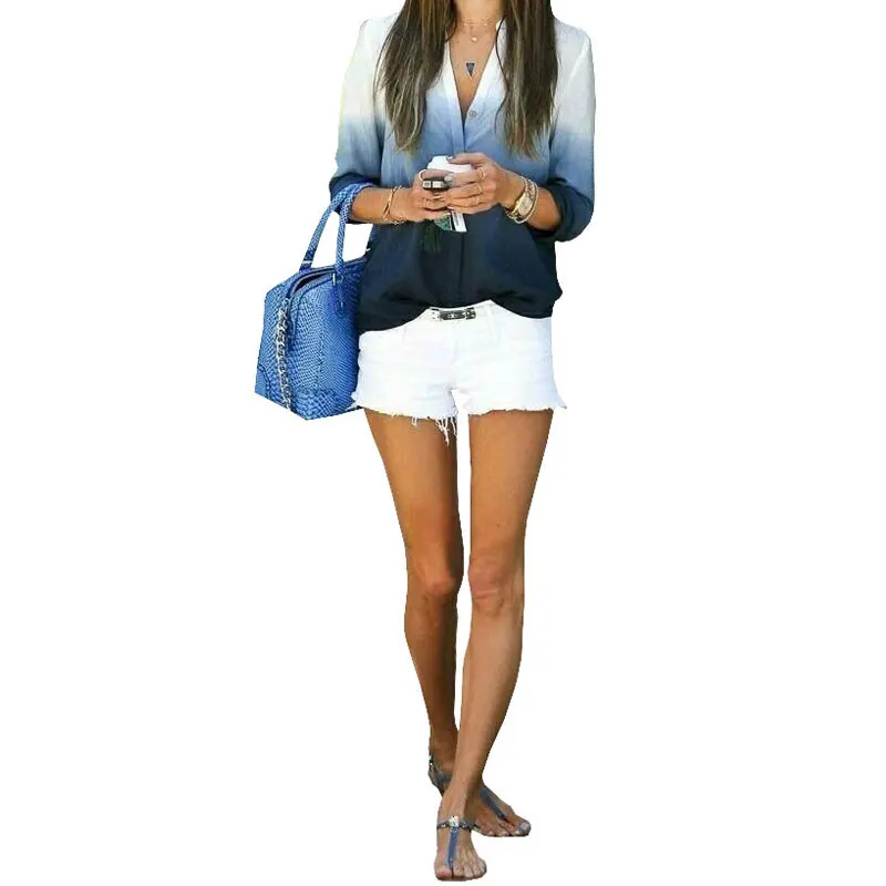 2016 Новое Поступление Женщины Топы Повелительницы Рубашка С Длинным Рукавом V Шеи