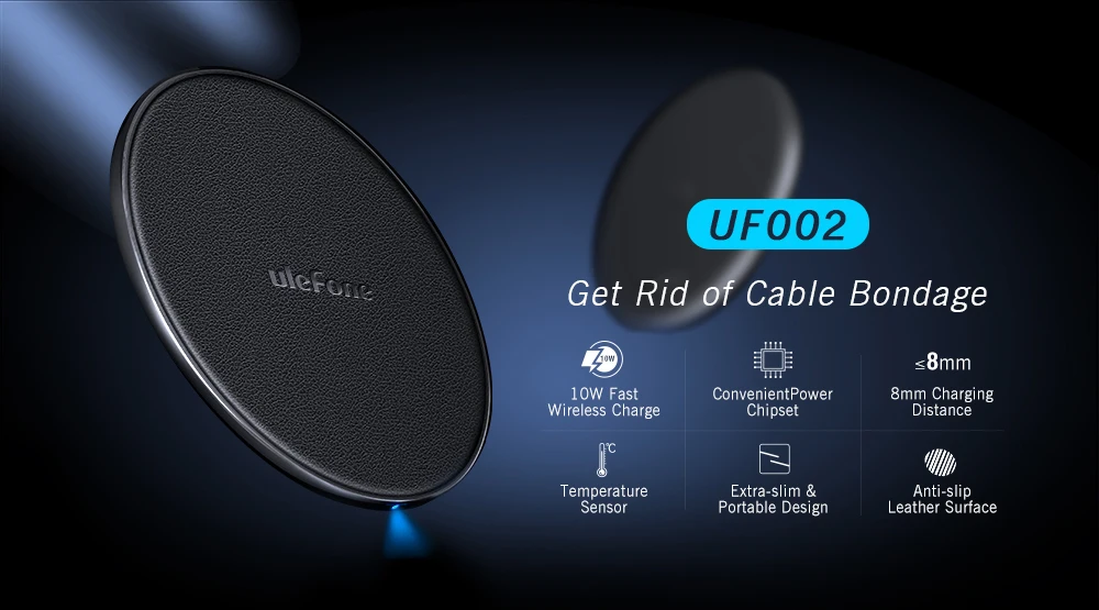 Ulefone UF002 Беспроводное зарядное устройство 10 Вт 5 В/9 в 2A выход для Ulefone быстрое зарядное устройство Qi Беспроводное зарядное устройство