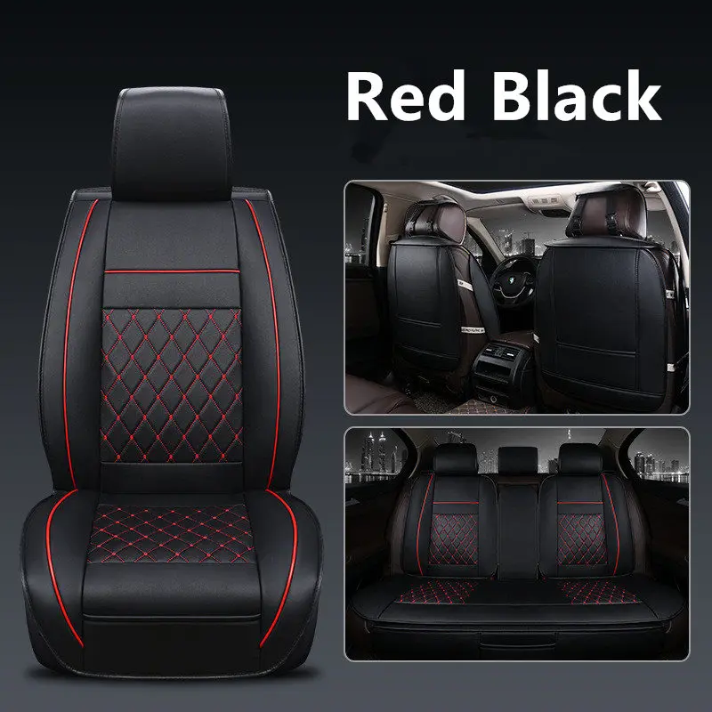 black with red GSPSCN новые универсальные 5 сидений автомобиля Роскошные Натуральная кожа 3D чехлы для сидений автомобиля Передние и задние объемные подушки для четырех сезонов - Название цвета: black with red
