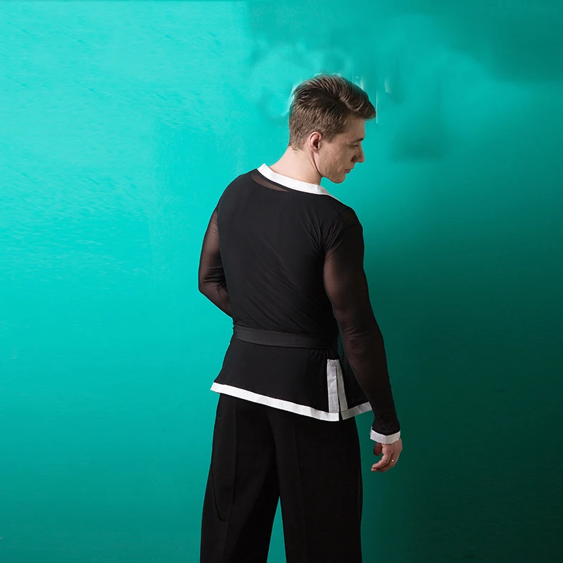 Men Latin Dance Shirt Black V Collar With Coat 2pcs Male Costumes Modern Rumba Chacha Ballroom Wear BL1351 | Тематическая одежда и