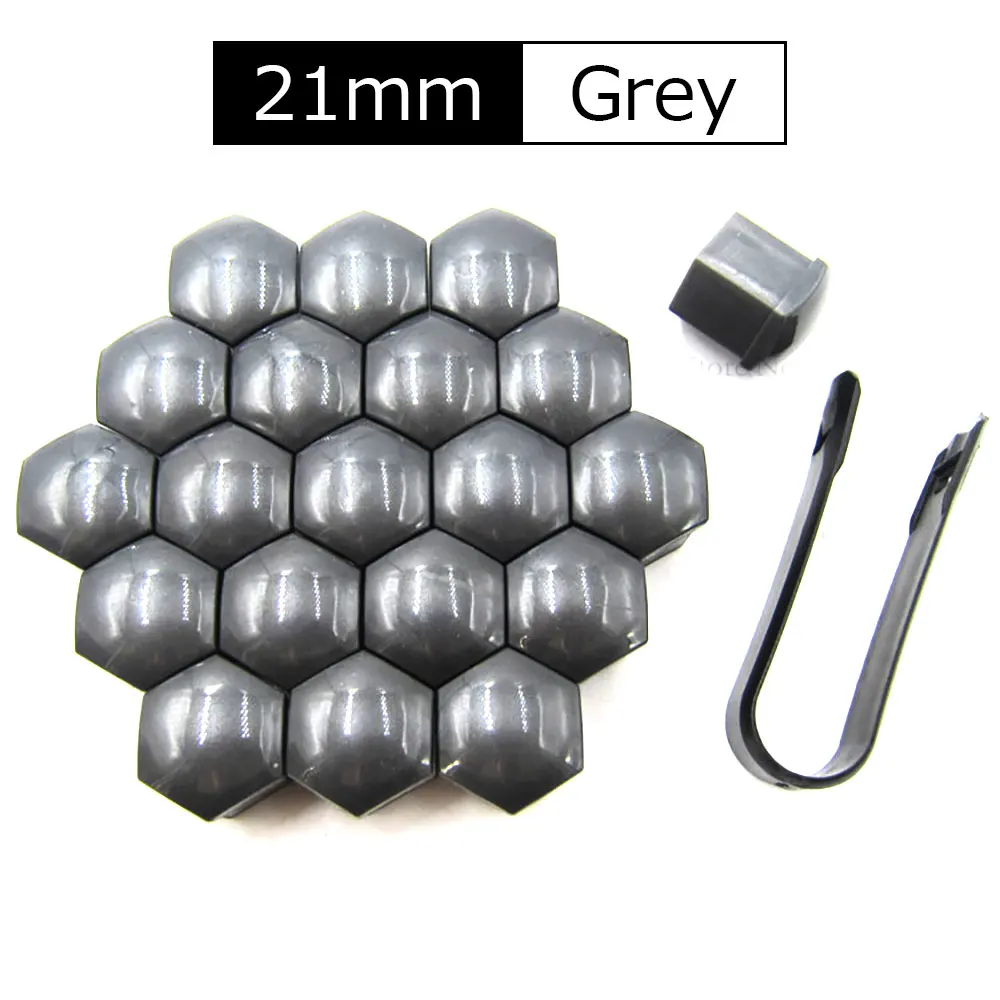 21mm-grey 17 мм 19 мм 21 мм автомобильные универсальные колесные гайка с болтом крышка головки Защитная крышка болта s наружное украшение защита болтов обода 20 шт - Цвет: 21mm-grey