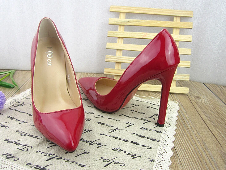 Europe America Sexy thin heel pumps women high heels red sole shoes black japanned leather pointed toe fashion high-heeled | Обувь