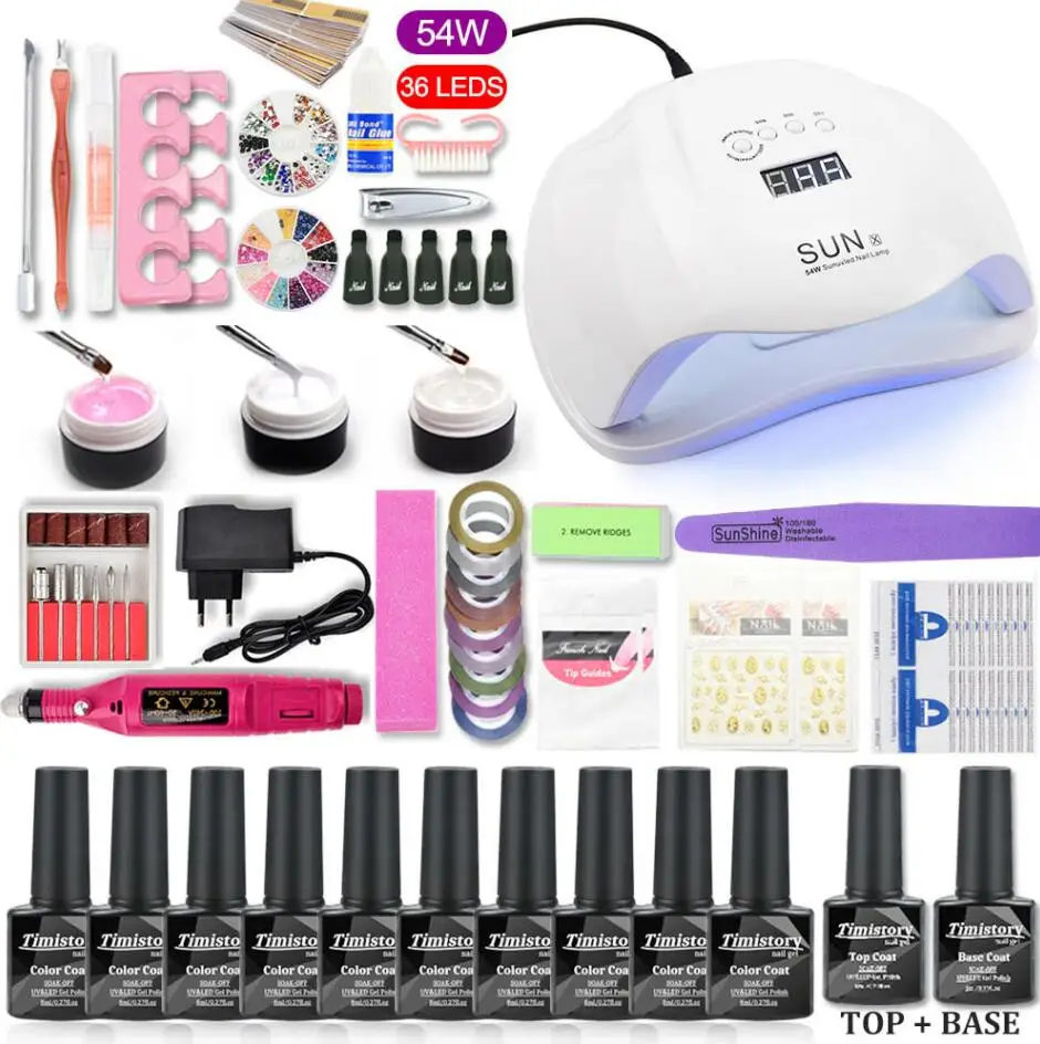 54W SUNX 10pcs SET Набор для ногтей гель-набор для маникюра 48 Вт/54 Вт сушилка с УФ-лампой маникюрный набор 10 шт. Гель-лак для ногтей отмачиваемый маникюрный набор для маникюрных инструментов - Цвет: 54W SUNX 10pcs SET