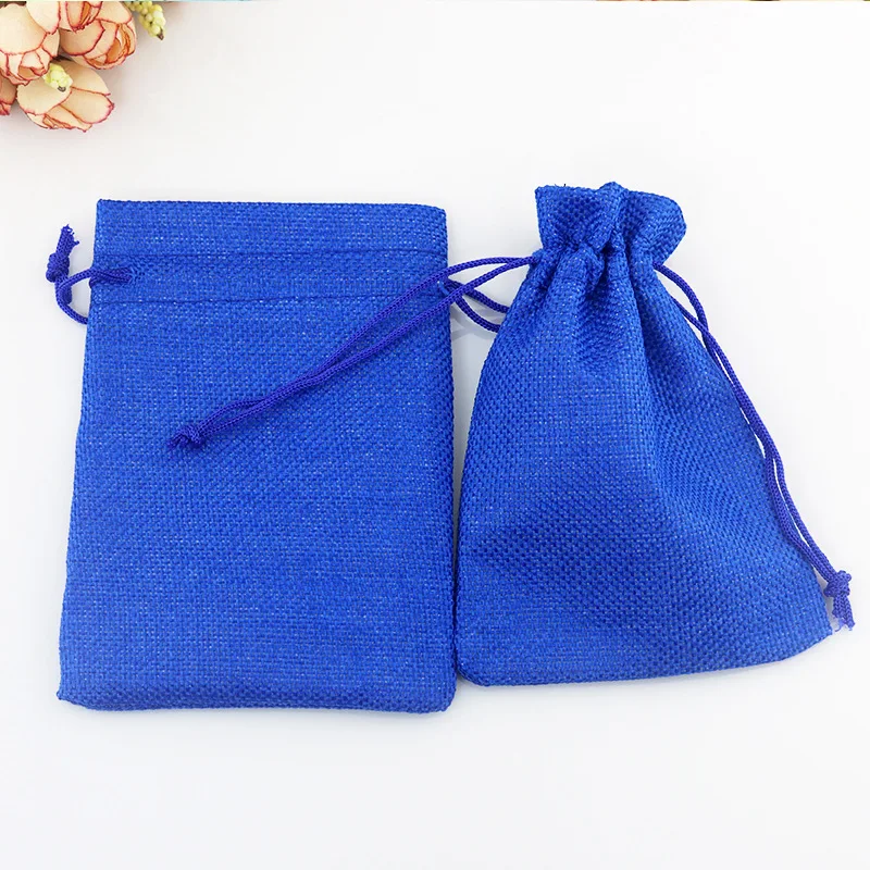 7x9cm 100pcs Blue Mini Burlap Jute Drawstring Gift bag Jewelry Pouches Bags for Wedding Favors Christmas Party candy | Дом и сад