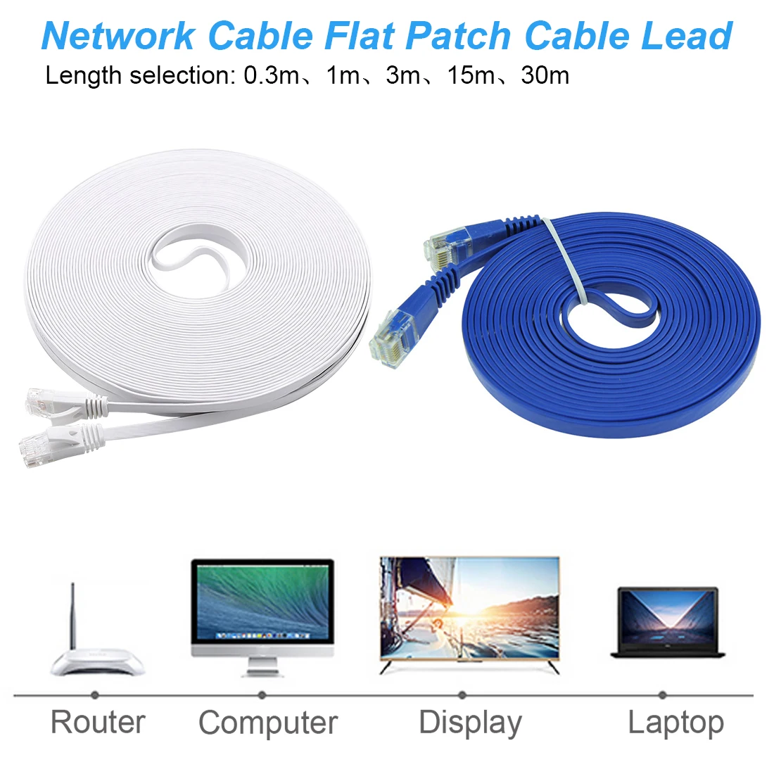 0.3m 1m 3m 15m 30m cable CAT6 Flat UTP Ethernet Network Cable RJ45 Patch LAN Blue White Color Optional | Компьютеры и офис