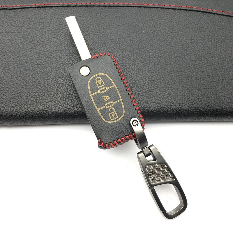 100% кожаный чехол для ключей автомобиля защиты кожи 3 кнопки Fob Citroen C2 C3 C4 Picasso Xsara C5 C6