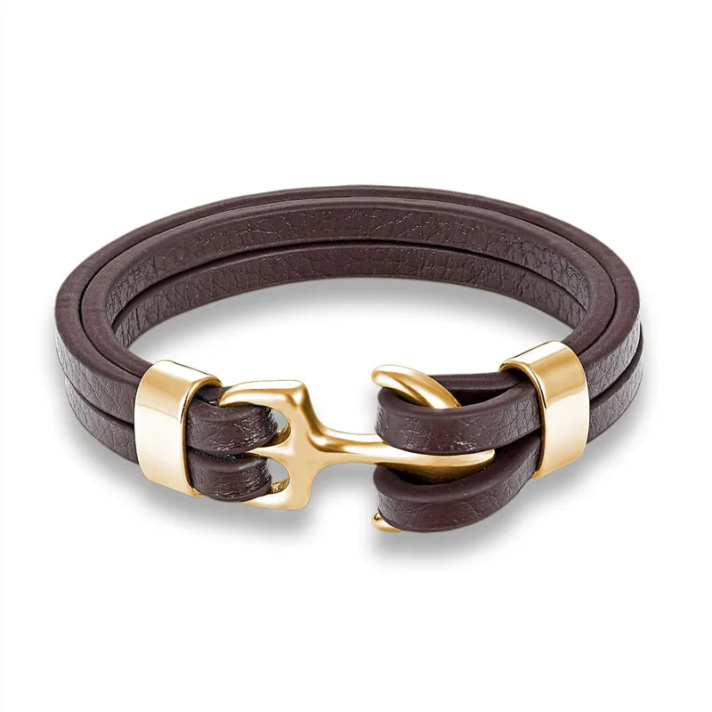2021 Новый Нержавеющая сталь Многослойный кожаный кольцеобразный браслет якорь в