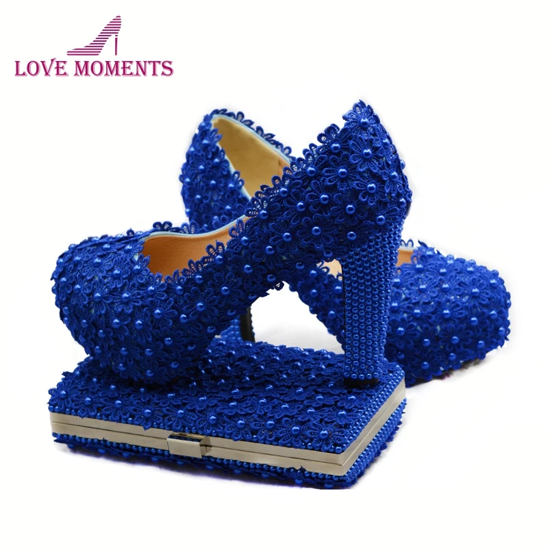 Весенняя королевская синяя кружевная Свадебная обувь подходящая Сумочка