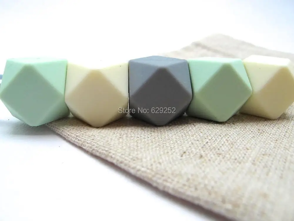 New 1pcs Mint Green Navajo White Silicone Hexagon Beads Nursing Baby Teether Teething Necklace BPA Free TN007 | Украшения и