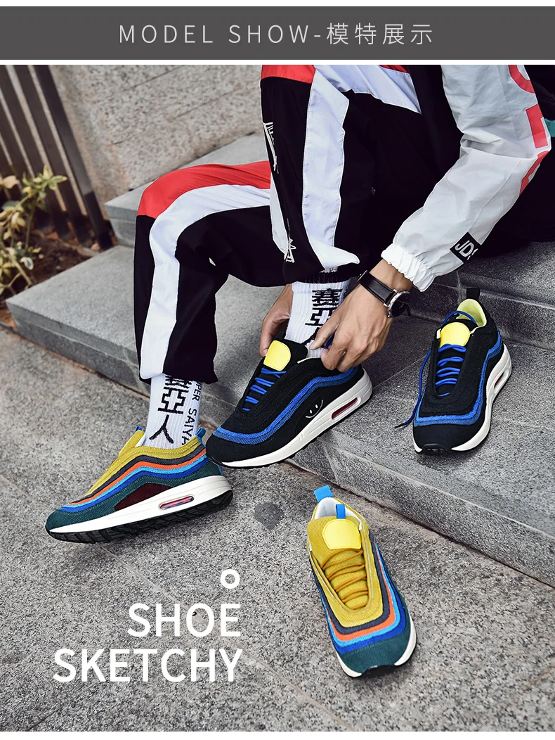 Мужская обувь для бега, новинка, радужные цвета, обувь Balenciaca Max and Air 97, Flyknit носок, кроссовки унисекс, кроссовки, Сникеры