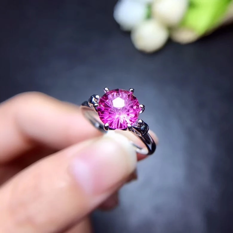 

S925 silver Natural pink topaz gem ring natural gemstone ring fashion Lovely round bowknot woman girl party gift jewelry