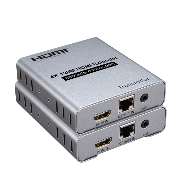 

120M HDMI-compatible 2.0 Extender cascade connection 4K 30Hz via Cat5e/6 Ethernet Cable HD Transmitter and Receiver WIth IR