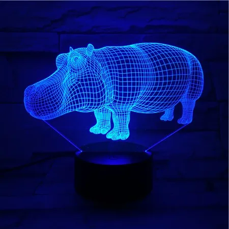 3D-260 Hippo с 7 цветами лампа Оптическая иллюзия 3D животное удивительная визуализация