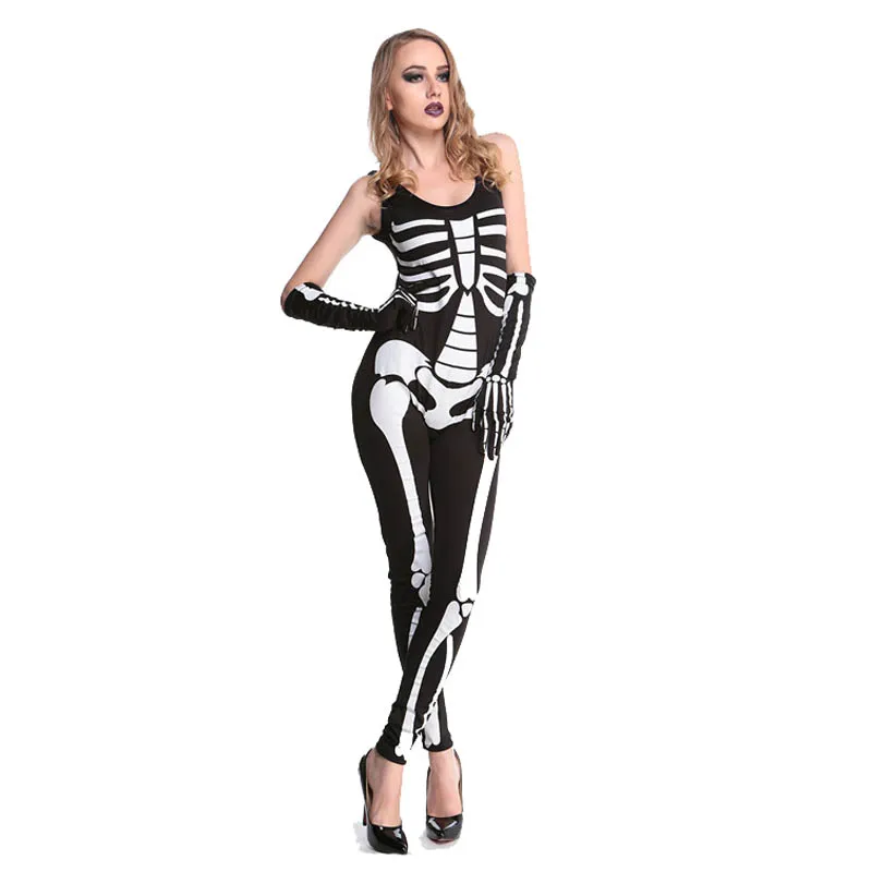 Костюм для Хэллоуина с кричащим скелетом женский черный костюм черепом страшный