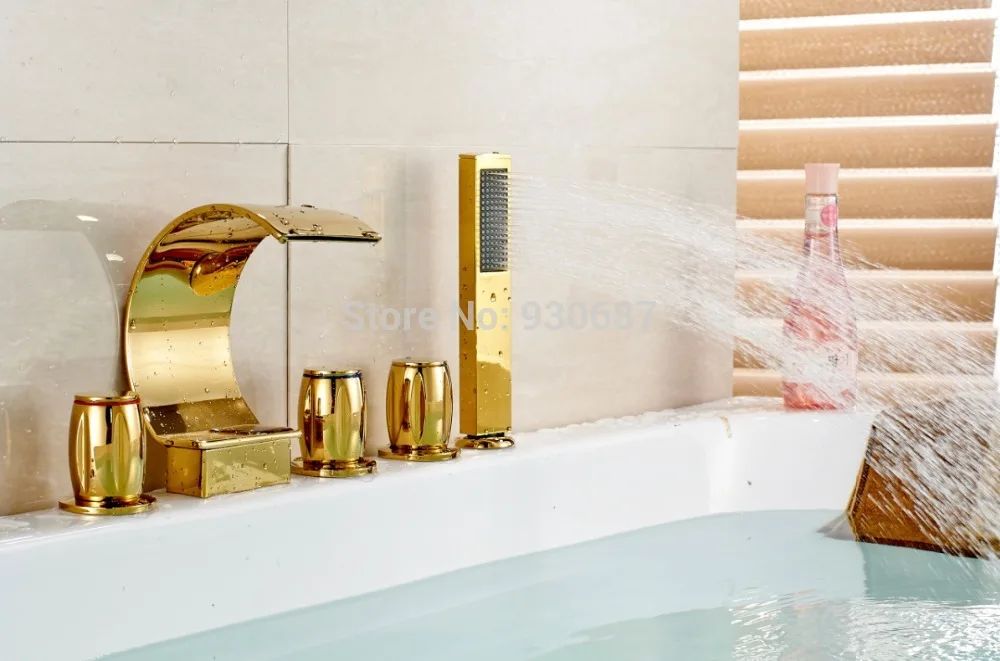 5 шт. золотой кран для ванной с тремя ручками крепления на палубе смеситель|faucet