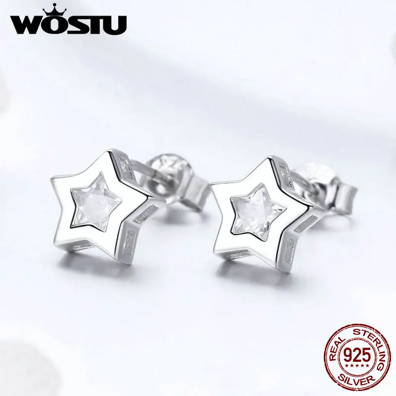 WOSTU 100% Стерлинговое Серебро 925 пробы крошечная звезда милые прозрачные